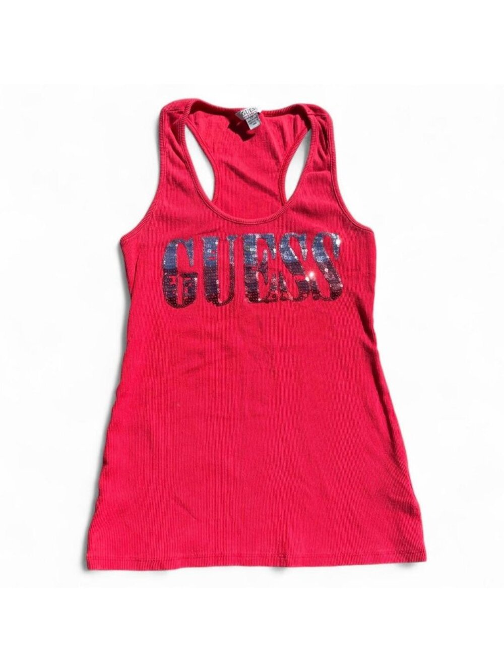 Red Guess tank top with sequin logo